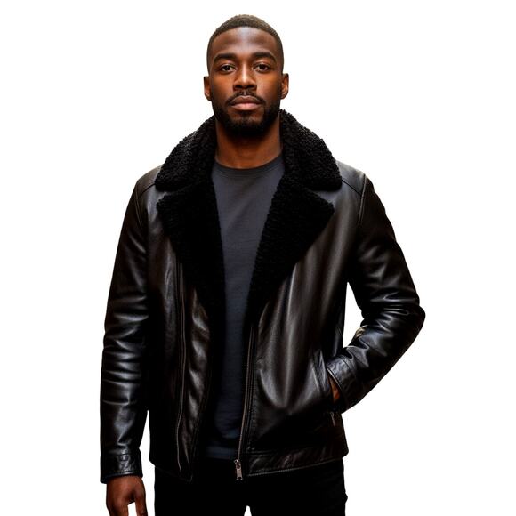 Bad Bear XL Black Leather Men's Coat Removable Hood & Lining Fur Collar Quality - Picture 1 of 8